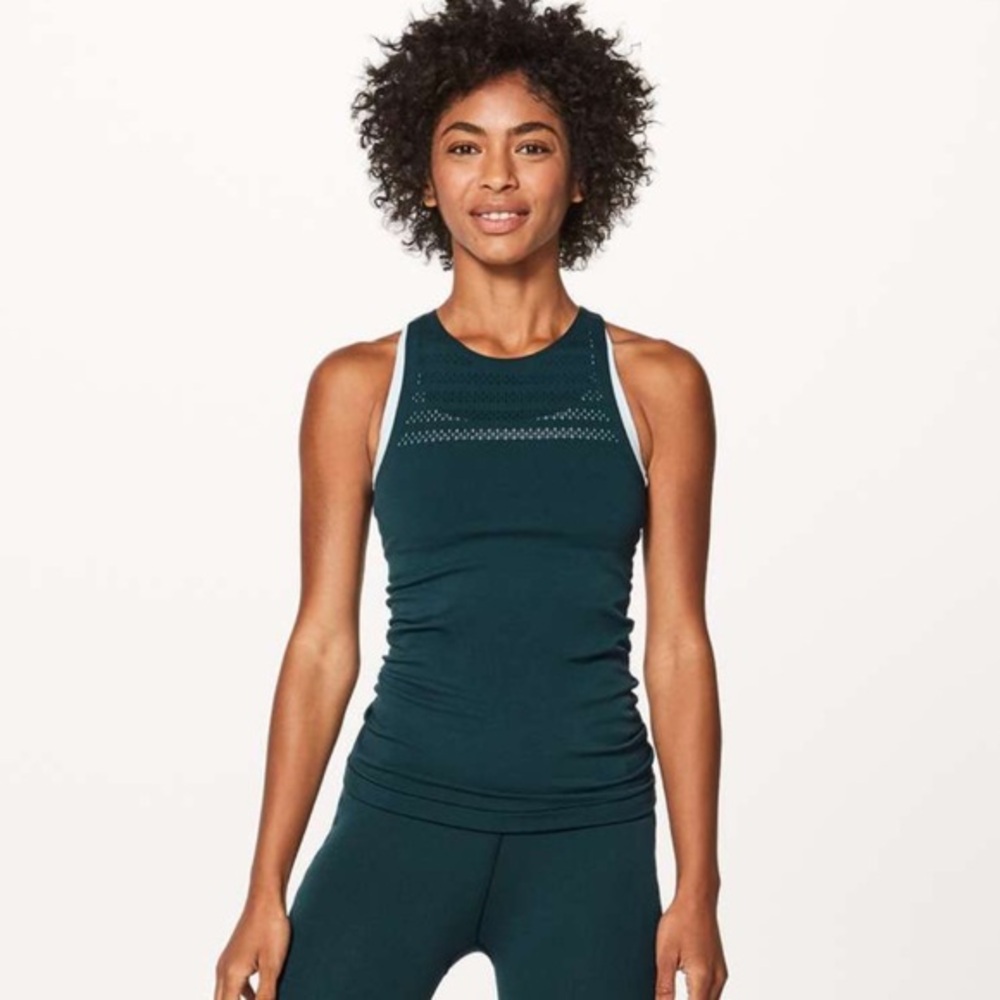 Lululemon Reveal Tank Top Perforated StripesSubmarine Teal Blue